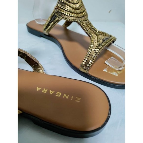 Zingara Womens Metallic Gold Sequins Open Toe Flat Sandals Size 38/7.5 - Picture 7 of 12